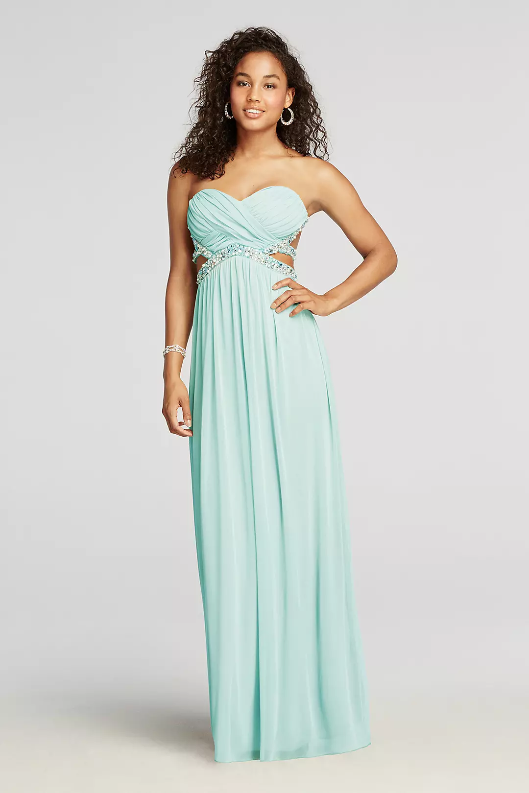 Strapless Crystal Beaded Cut Out Prom Dress Image