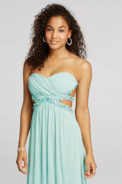 Strapless Crystal Beaded Cut Out Prom Dress Image 3