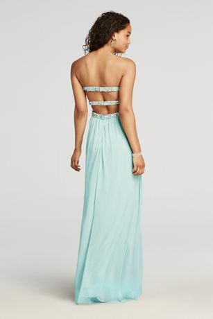 prom strapless beaded crystal cut dress