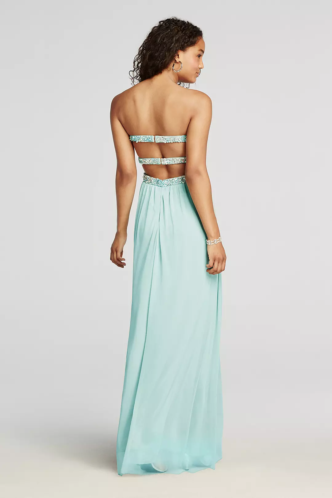 Strapless Crystal Beaded Cut Out Prom Dress Image 2