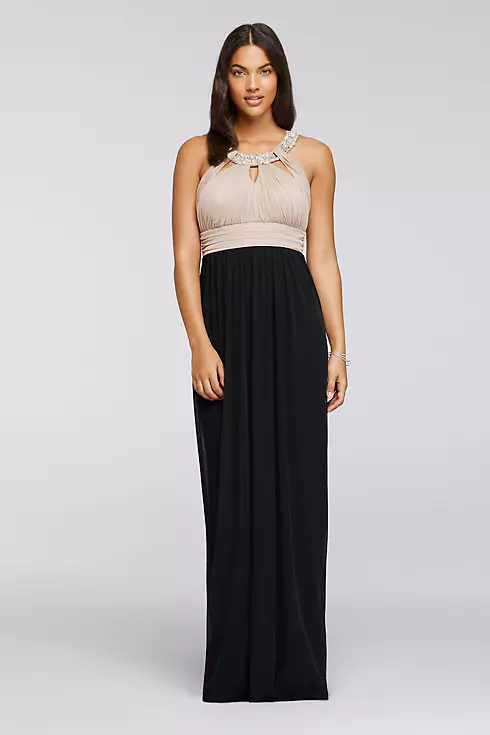 Long Halter Dress with Crystal Beaded Details Image 1