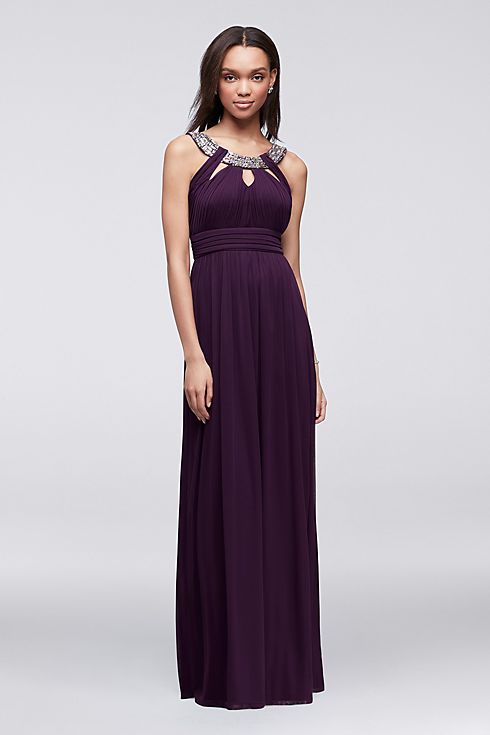 Ruched Matte Jersey Dress with Beaded Neckline Image 1
