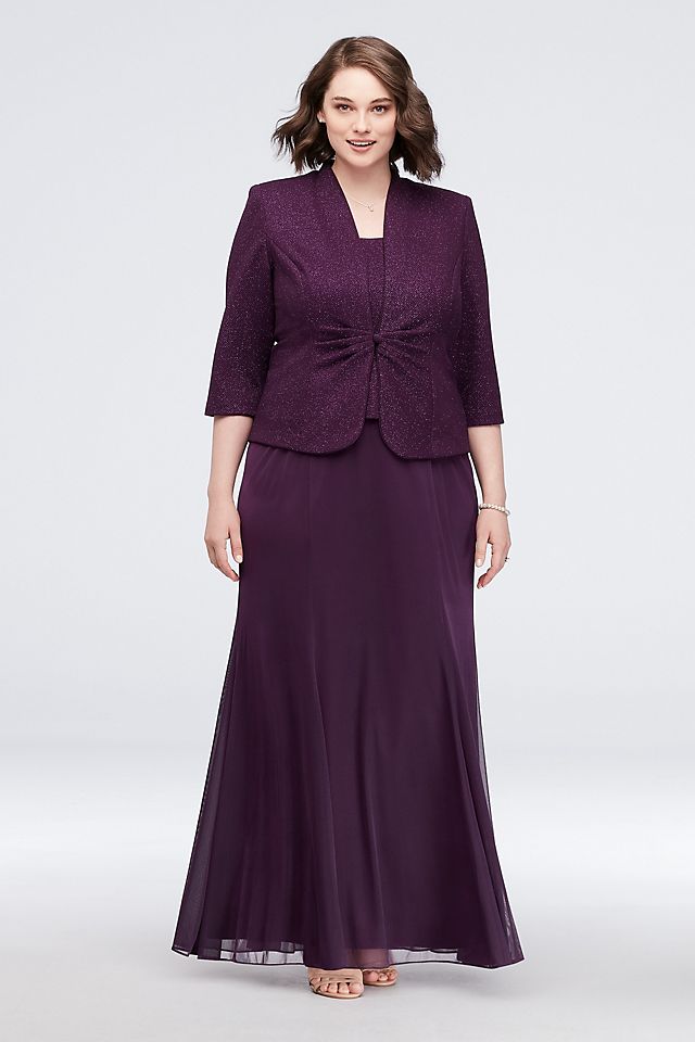 Chiffon and Shimmer Jacquard Plus Size Jacket Gown Image 1