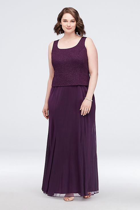 Chiffon and Shimmer Jacquard Plus Size Jacket Gown Image 3