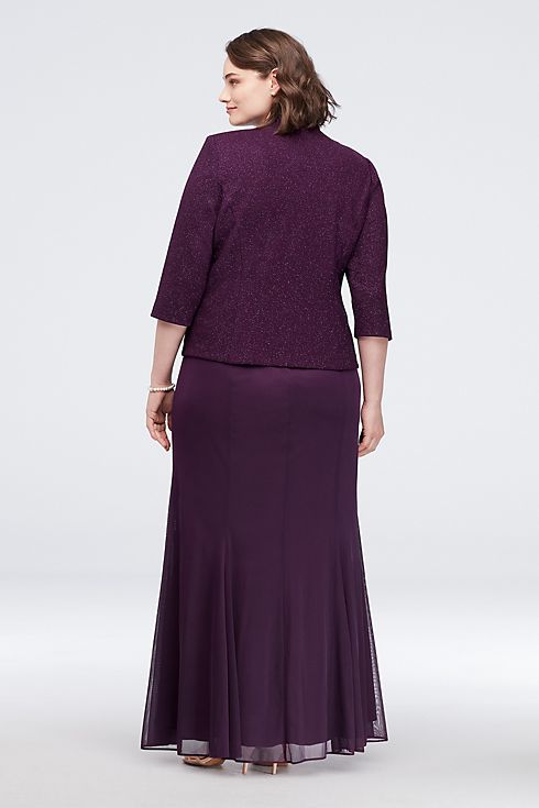 Chiffon and Shimmer Jacquard Plus Size Jacket Gown Image 2