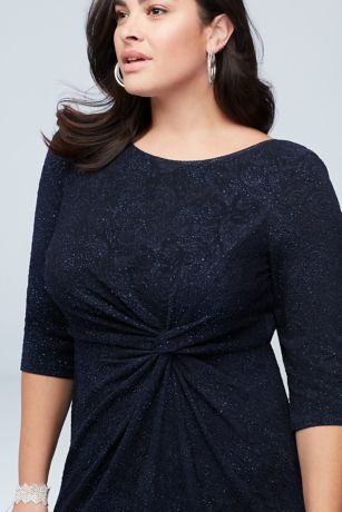 Glitter Jersey Knot-Front Sheath Plus Size Dress | David's Bridal