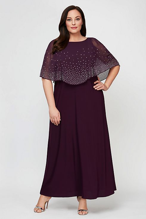 A-Line Plus Size Dress with Beaded Chiffon Overlay Image 1
