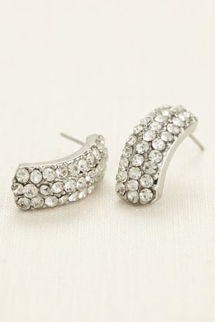 【HYERES LOR】24FW★ Claw Silver Half Pave Hoop Earrings Pave Crystal Half Hoop Earrings | David's Bridal
