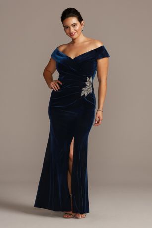 midnight blue velvet evening dress