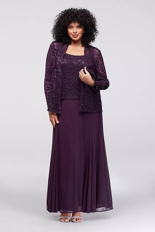 Lace and Mesh Plus Size A-Line Dress with Jacket Image