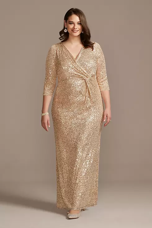Sequin 3/4 Sleeve Wrap Front Dress with Twist Image 1