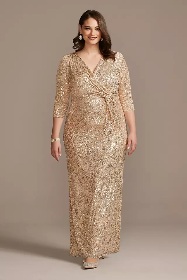 Sequin 3/4 Sleeve Wrap Front Dress with Twist Image