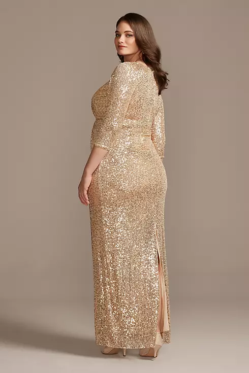 Sequin 3/4 Sleeve Wrap Front Dress with Twist Image 2