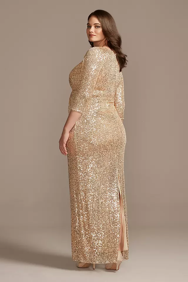 Sequin 3/4 Sleeve Wrap Front Dress with Twist Image 2