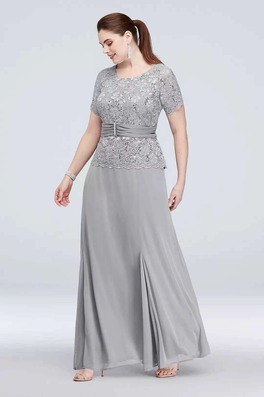 Chiffon Short-Sleeve Lace Plus Size Dress Image