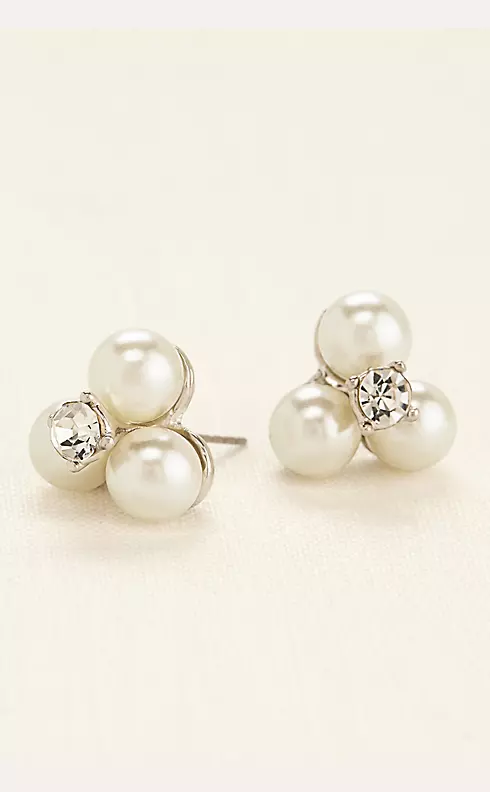 Three Pearl and Crystal Stud Earrings Image 2