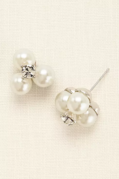 Three Pearl and Crystal Stud Earrings Image 1