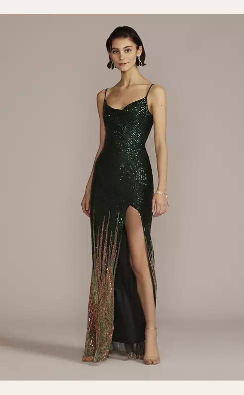 Floor Length Ombre Stretch Sequin Sheath Image 1