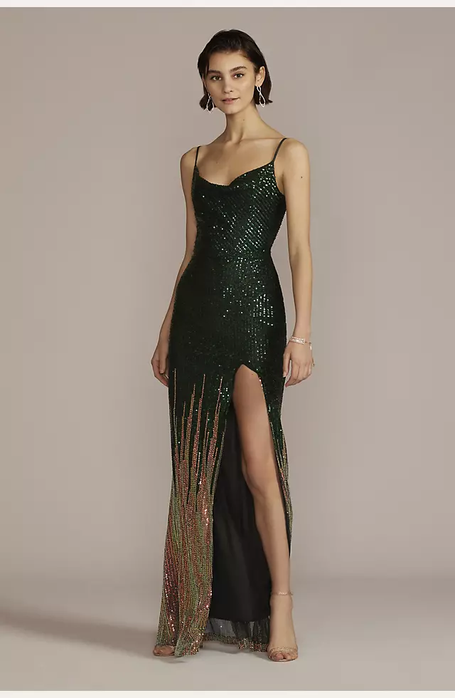 Floor Length Ombre Stretch Sequin Sheath Image