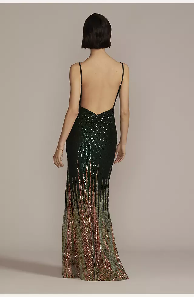 Floor Length Ombre Stretch Sequin Sheath Image 2