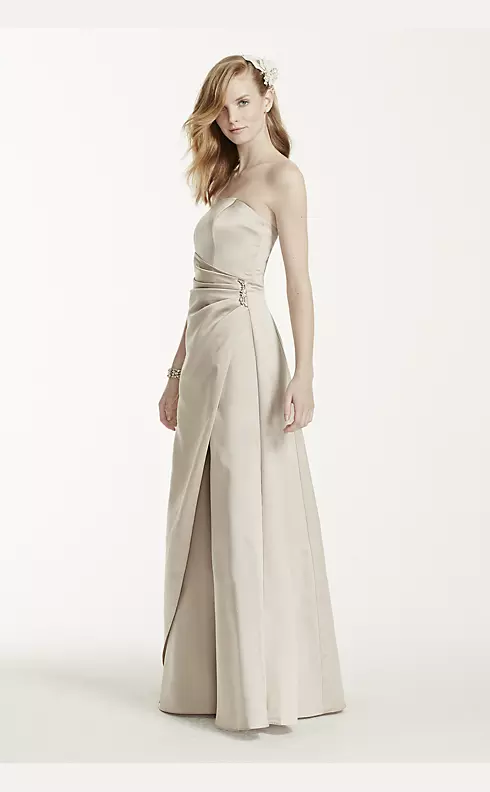 Satin Gown with Side Drape & Brooch Image 3