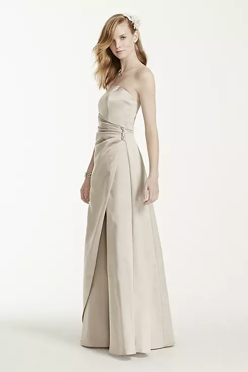 Satin Gown with Side Drape & Brooch Image 3