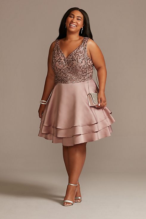 Sequin Lace A-Line Dress with Tiered Skirt Image 1
