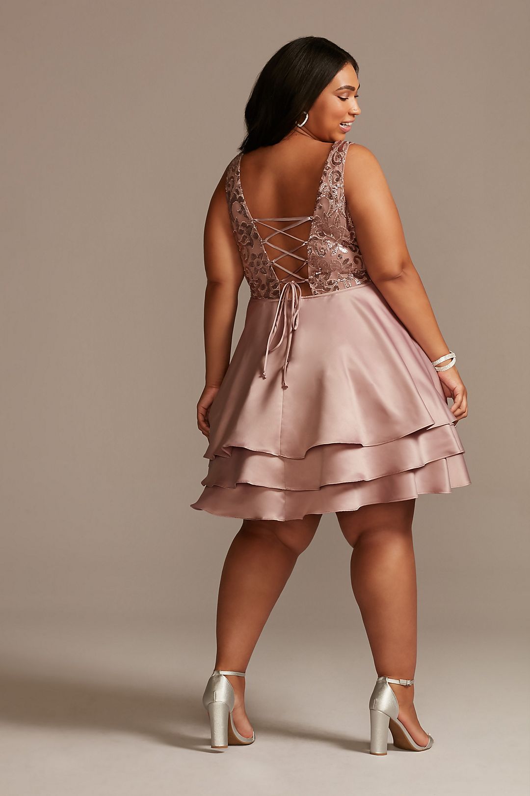 Sequin Lace A-Line Dress with Tiered Skirt Image 2