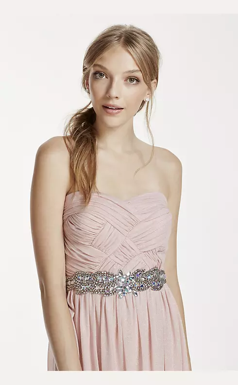 Crystal Beaded Waist Short Glitter Chiffon Dress Image 3