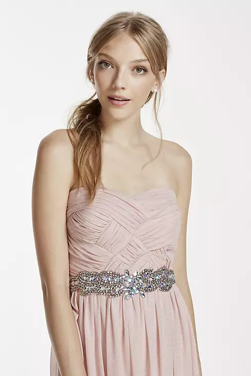 Crystal Beaded Waist Short Glitter Chiffon Dress Image 3