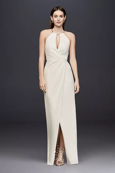 Draped Crepe Sheath Dress with Necklace Detail Image 1