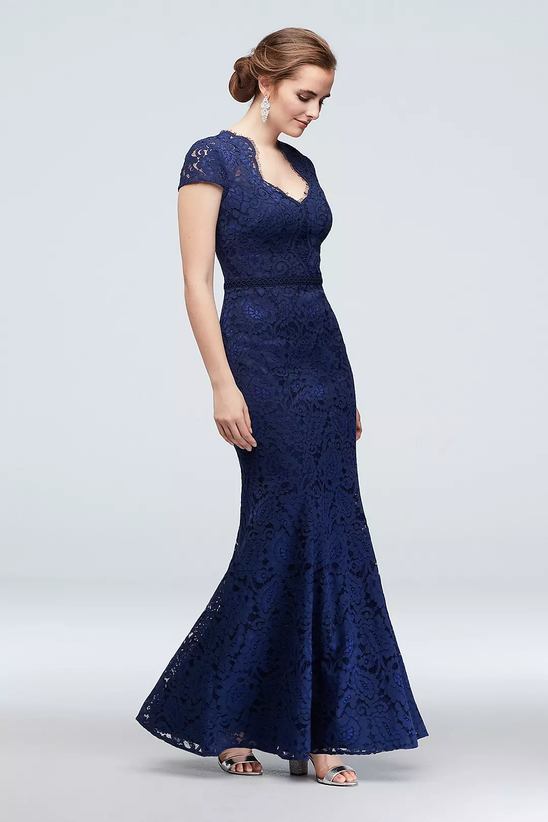 Cap Sleeve Lace Mermaid Gown with Notch Neckline Image