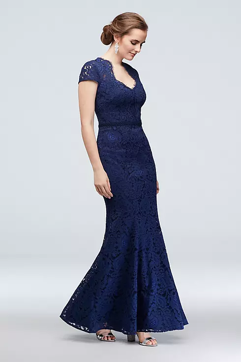 Cap Sleeve Lace Mermaid Gown with Notch Neckline Image 1