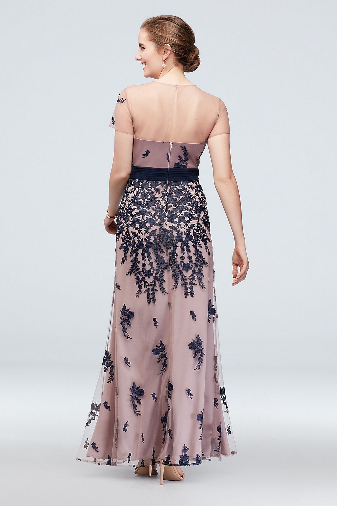 Cascading Floral Embroidery Mesh Gown with Belt Image 2
