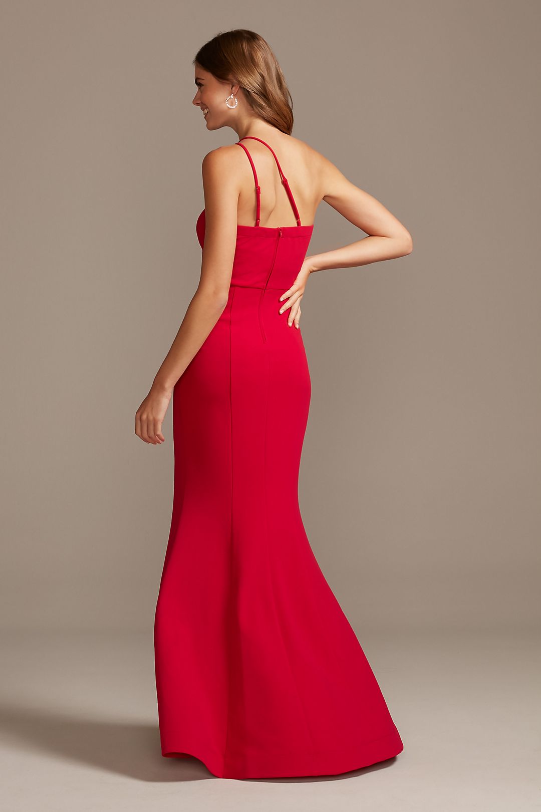 Asymmetric One-Shoulder Strappy Gown with Slit Image 2