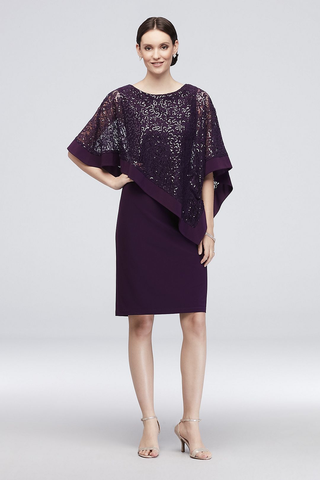 Sleeveless Jersey Sheath with Sequin Lace Poncho Image
