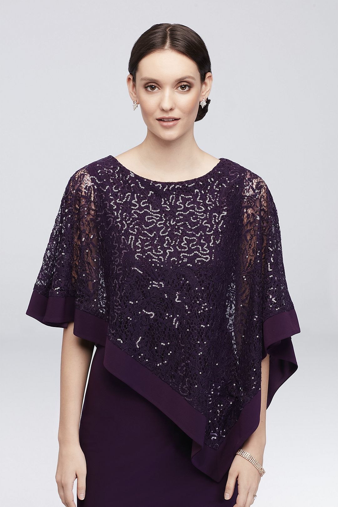 Sleeveless Jersey Sheath with Sequin Lace Poncho Image 3