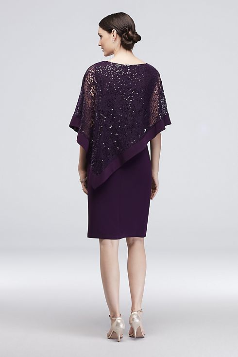 Sleeveless Jersey Sheath with Sequin Lace Poncho Image 2