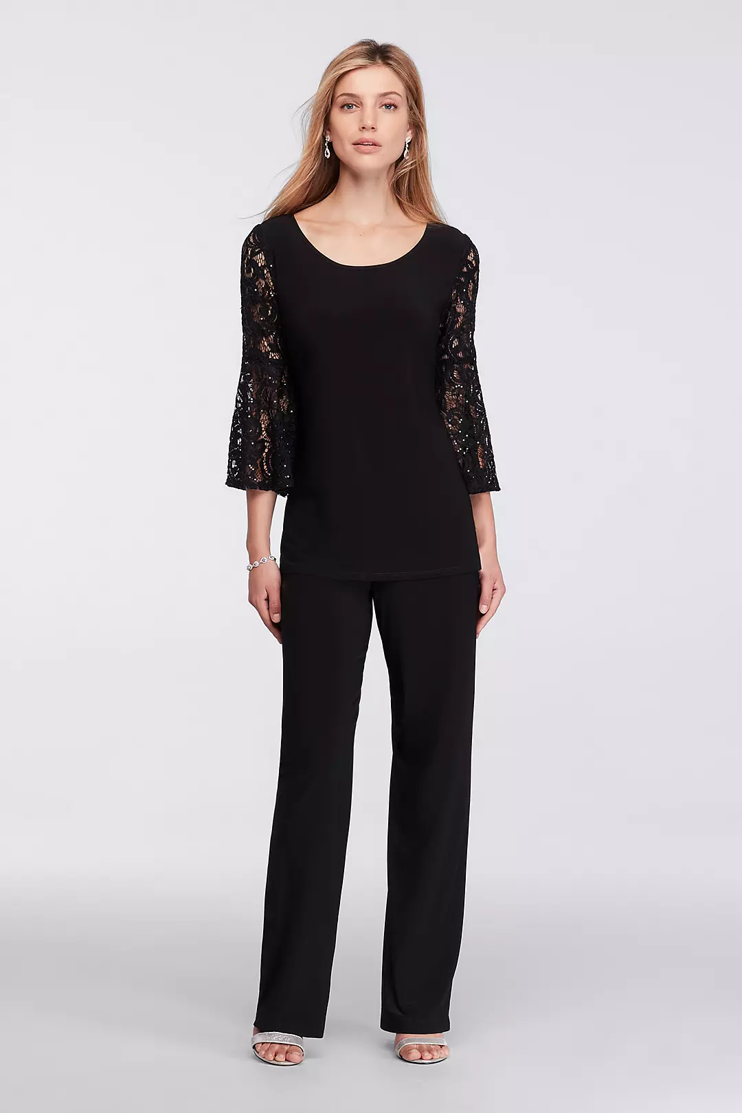 Jersey Two Piece Long Sleeve Pantsuit with Lace Image