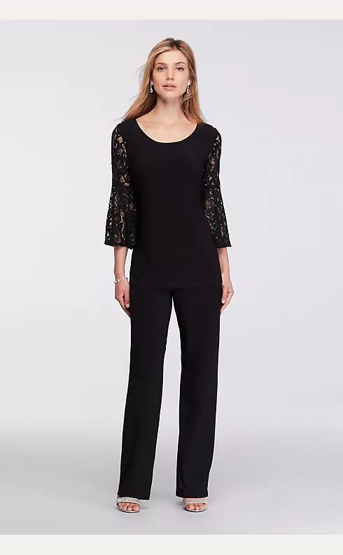 Jersey Two Piece Long Sleeve Pantsuit with Lace Image 1