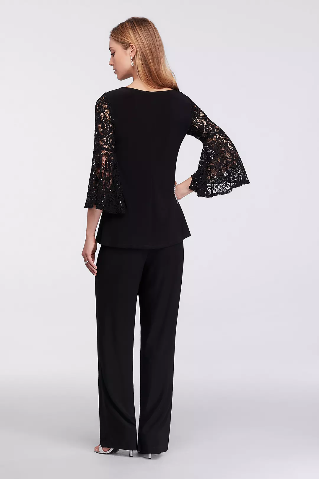 Jersey Two Piece Long Sleeve Pantsuit with Lace Image 2