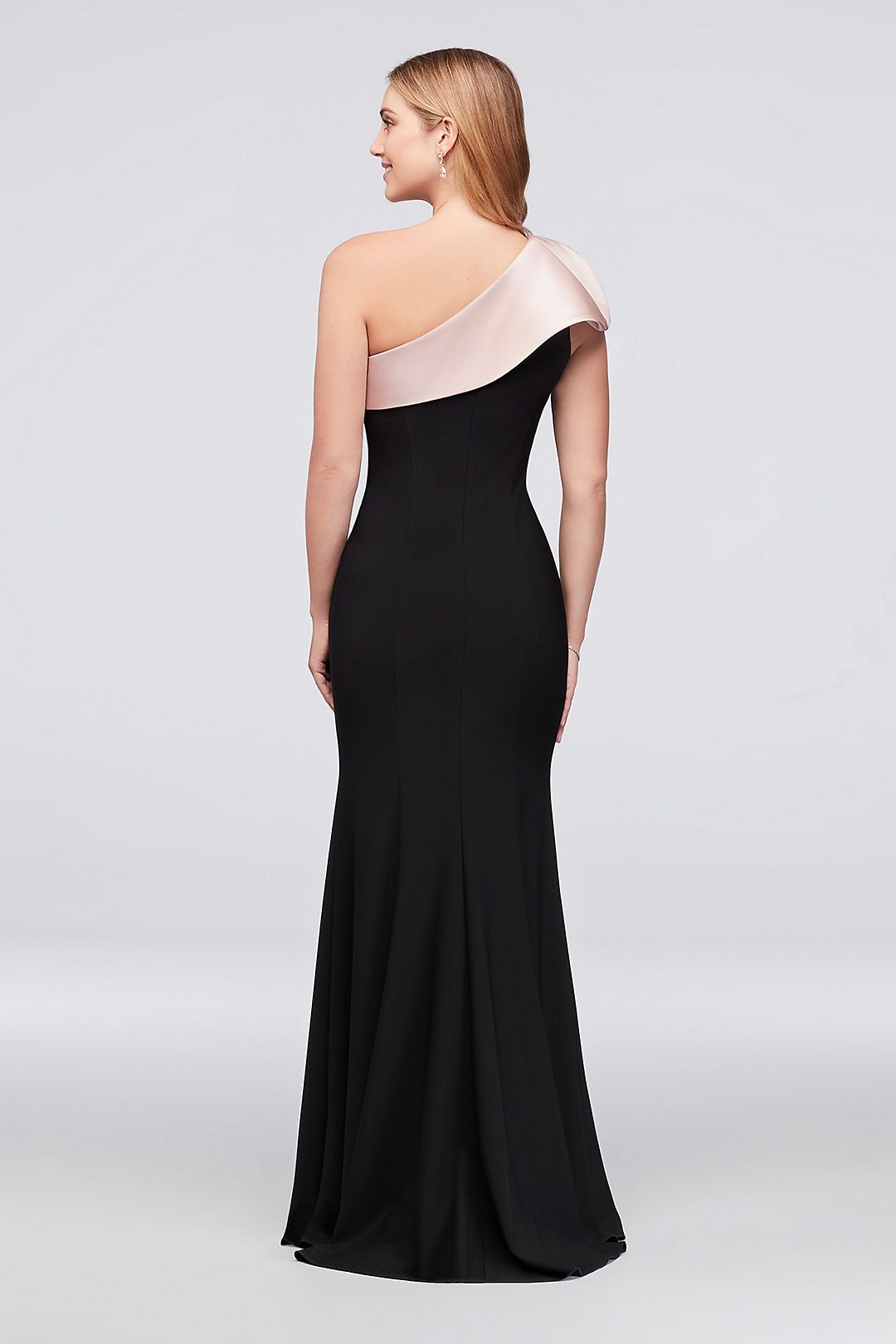 One-Shoulder Contrast Ruffle Jersey Sheath Gown Image 2