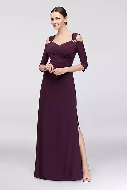 Jersey Cold Shoulder Gown with Crystal Accents Image 1