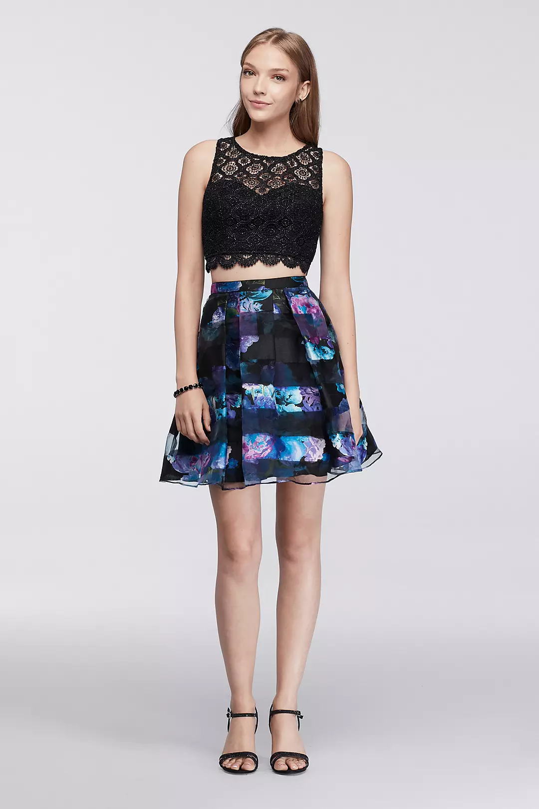 Lace and Organza Crop Top Skirt Set Image
