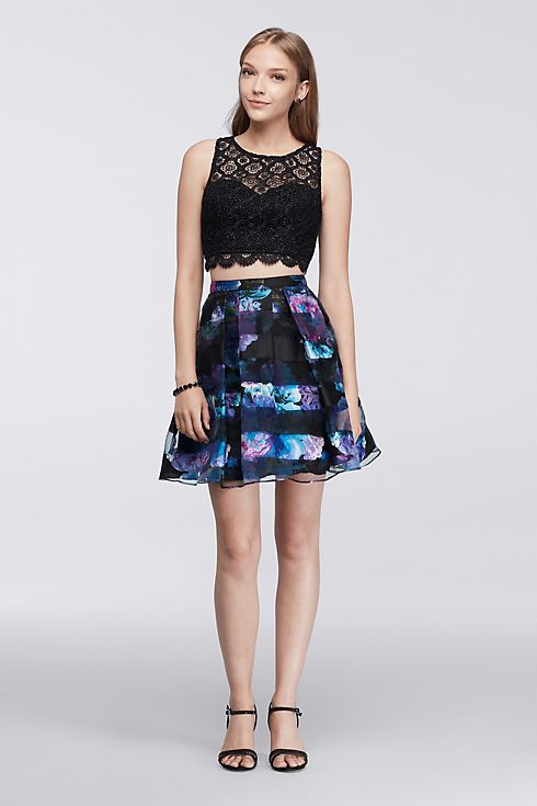 Lace and Organza Crop Top Skirt Set Image 1