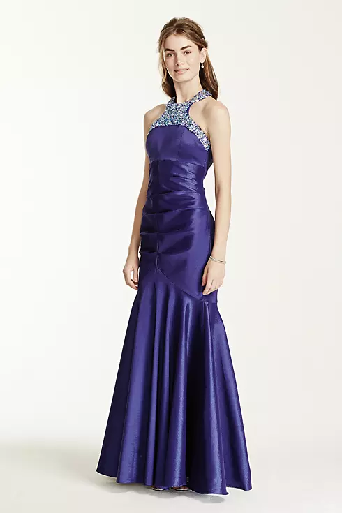 Heavily Encrusted Halter Neck Fit and Flare Dress Image 1