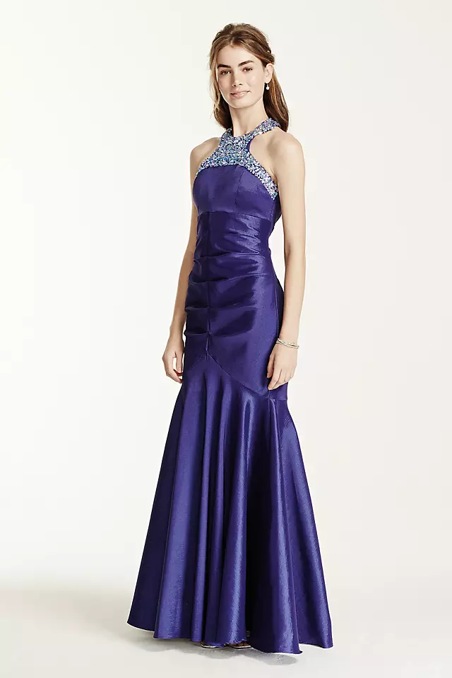 Heavily Encrusted Halter Neck Fit and Flare Dress Image