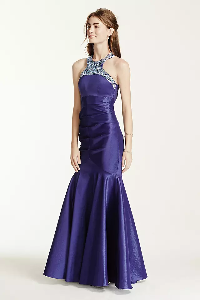 Heavily Encrusted Halter Neck Fit and Flare Dress Image 3