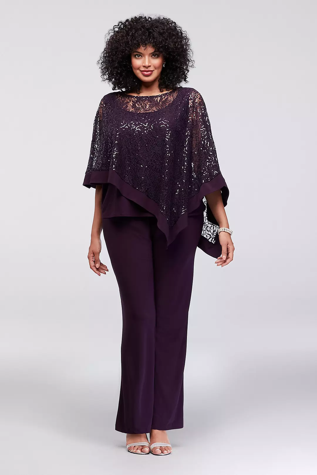 Lace and Sequin Pantsuit with Sheer Capelet Image