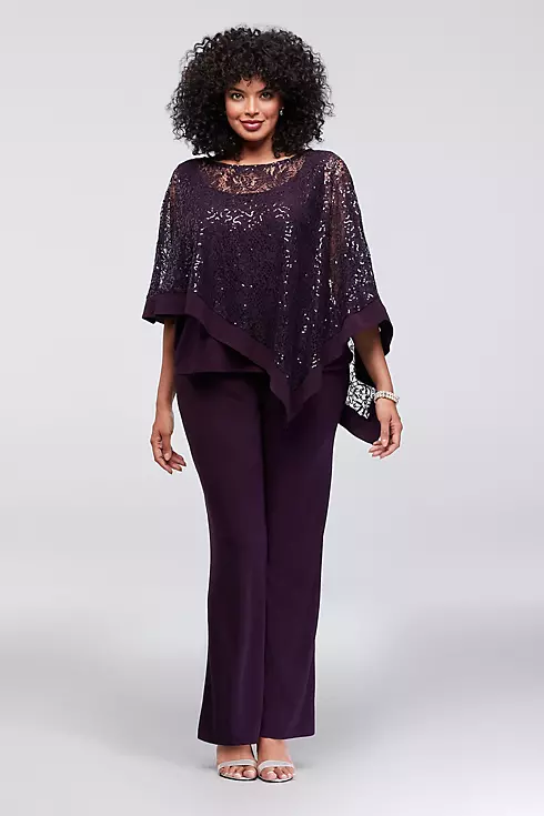 Lace and Sequin Pantsuit with Sheer Capelet Image 1